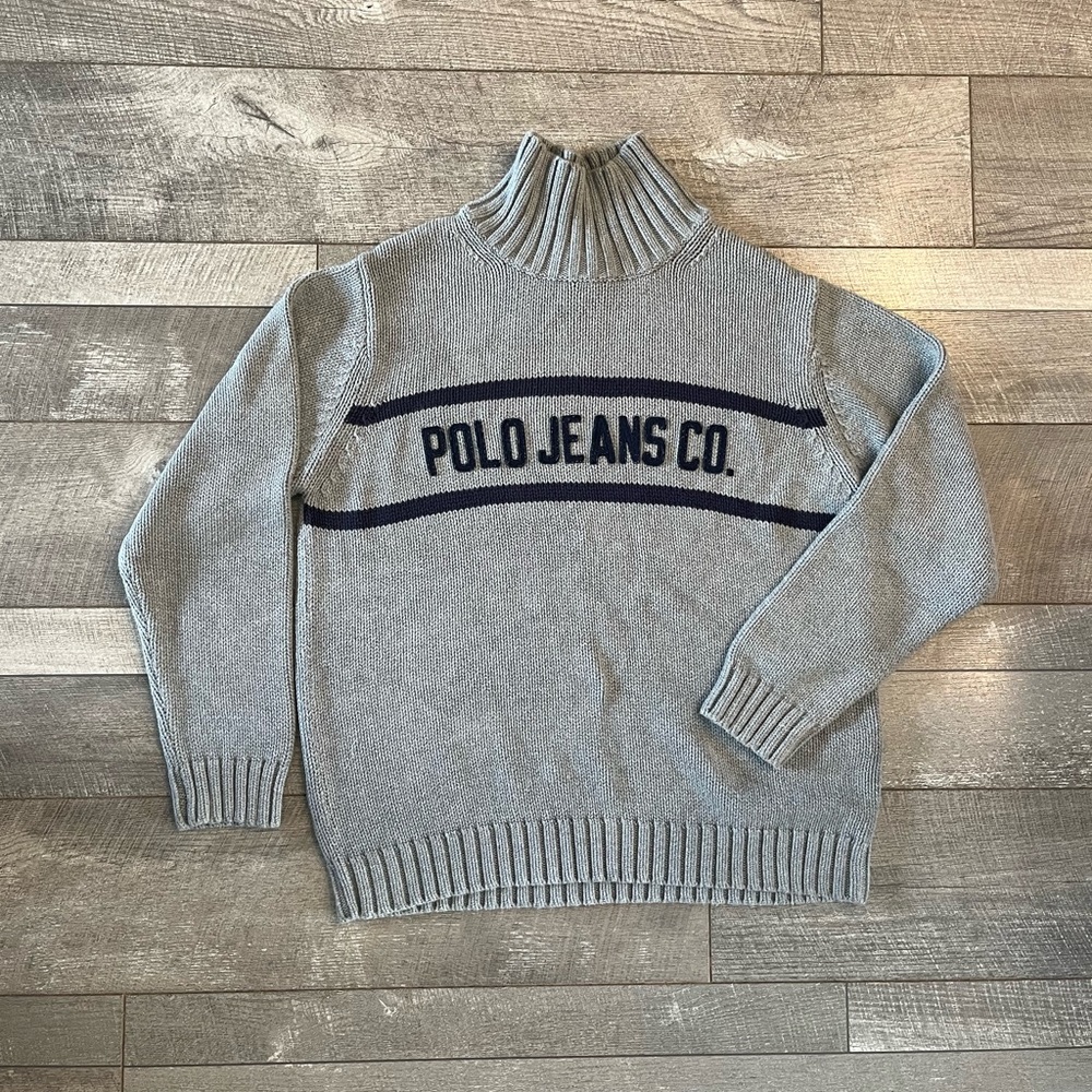 Polo Jeans Co. Men’s Grey + Navy Blue Size XL Mock Neck Sweater